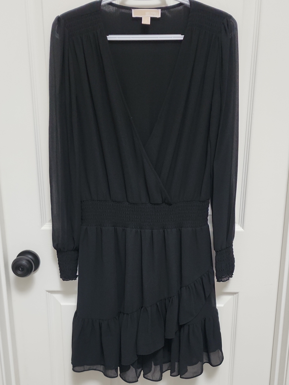 Michael Kors Size Small Black Wrap-Front Long Sleeve Dress With Lining